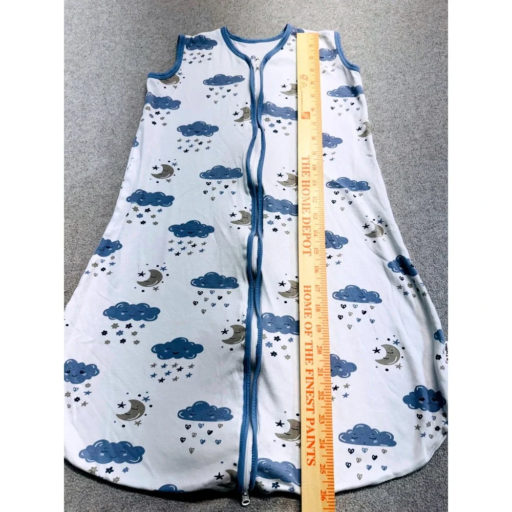 Baby Sleep Sack Wearable Blanket 6-12 Months Blue Clouds Moon Stars 100% Cotton